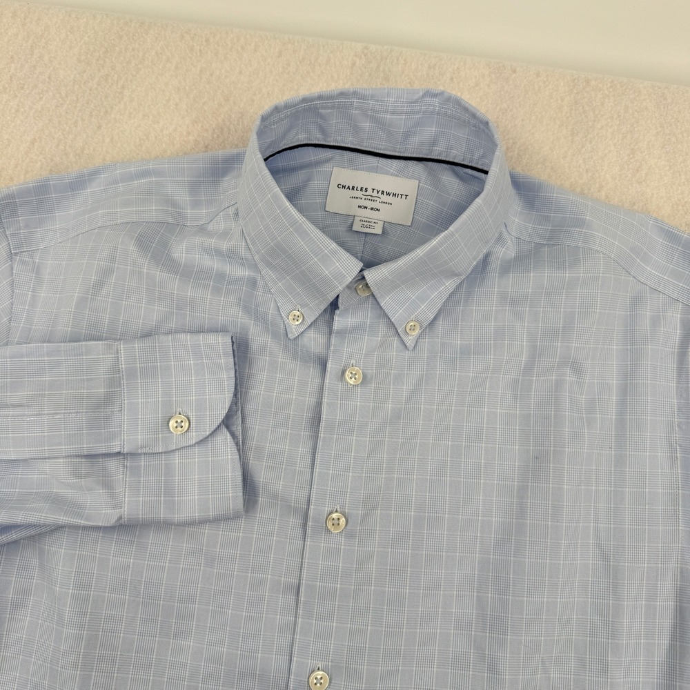 Charles Tyrwhitt Mens Non-Iron Classic Fit Dress Shirt 16-33 Blue Glen Check